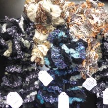 Bolton Designs handmade ruffle glitter scarf wool mix various colours black silver blue silver cream gold