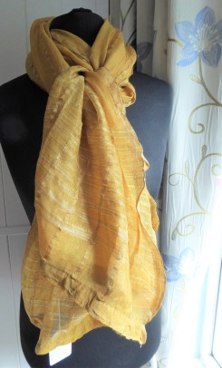 Bolton Designs Indian Summer scarf fine cotton mustard gold tasselled